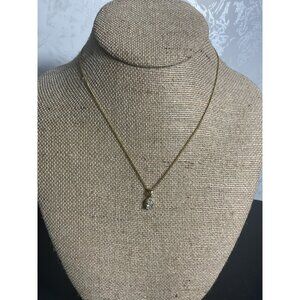 Gold-Tone Chain Necklace With Sparkling Round Pendant